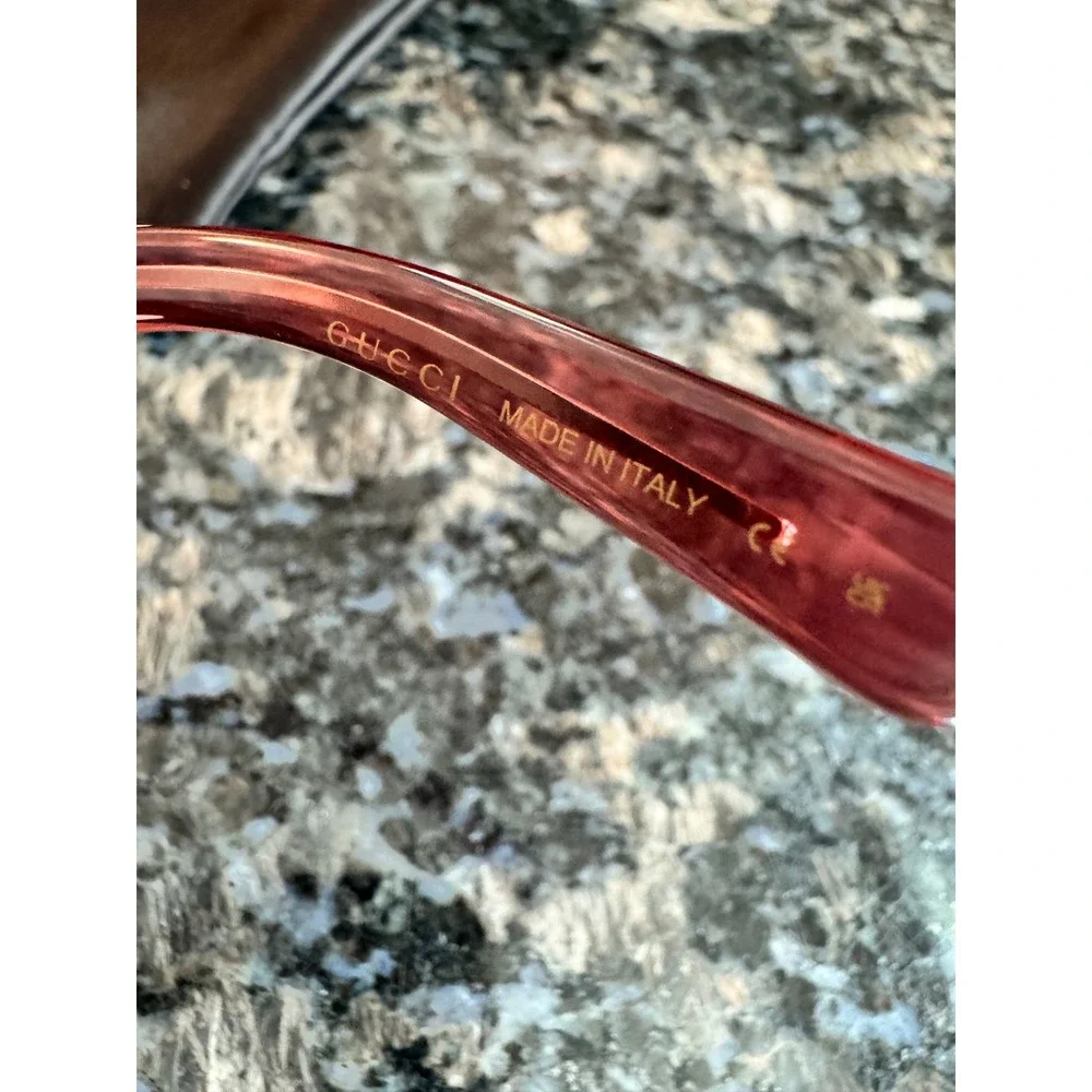 Gucci‎ GG1598O Pink Burgundy Cat Eye Optical Glasses Frames Gold Interlocking GG